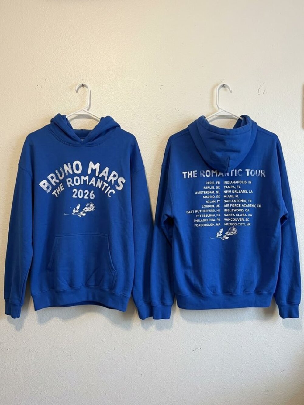Bruno Mars Hoodie The Romantic Tour 2026 Concert Merch Blue Hoodie Reprint